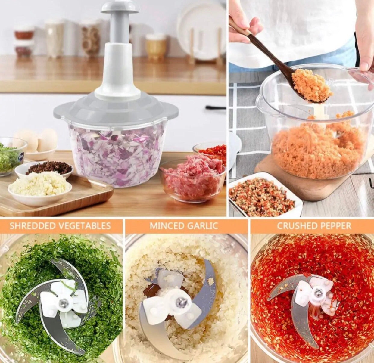Manual Food Chopper, Speedy 1500ML Chopper with 3 Curved Stainless Steel Blades